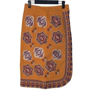 Anthropologie Orange Embroidered Pencil Skirt